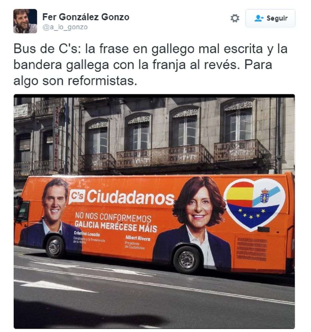 Els tres errors de l'autobús de campanya de Ciutadans a Galícia