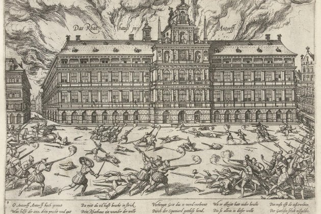 Litografía coetánea (2). Saqueo de Amberes (1586). Fuente: Wikimedia Commons