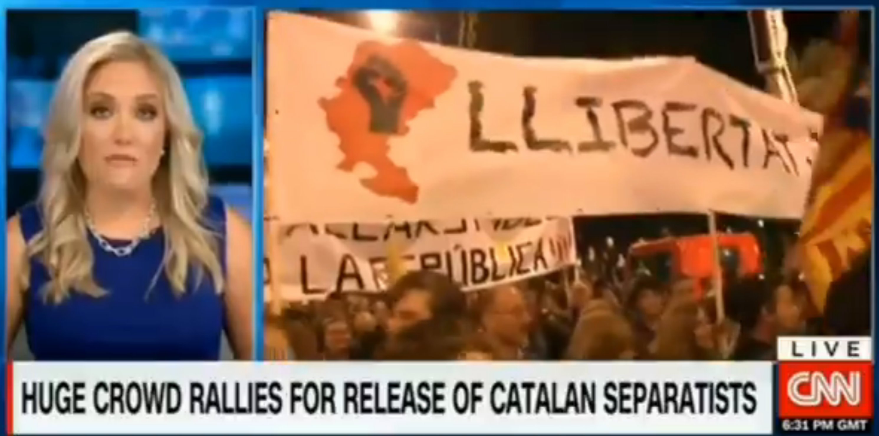 CNN broadcasts today's rally for the prisoners live from Barcelona