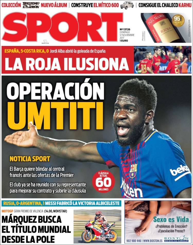 Sport Portada 12 11 2017 Sport Portada 12 11 2017