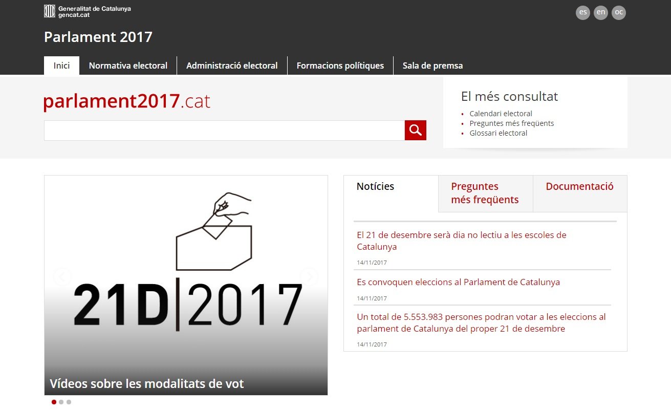 La Generalitat intervinguda activa el web de les eleccions del 21-D