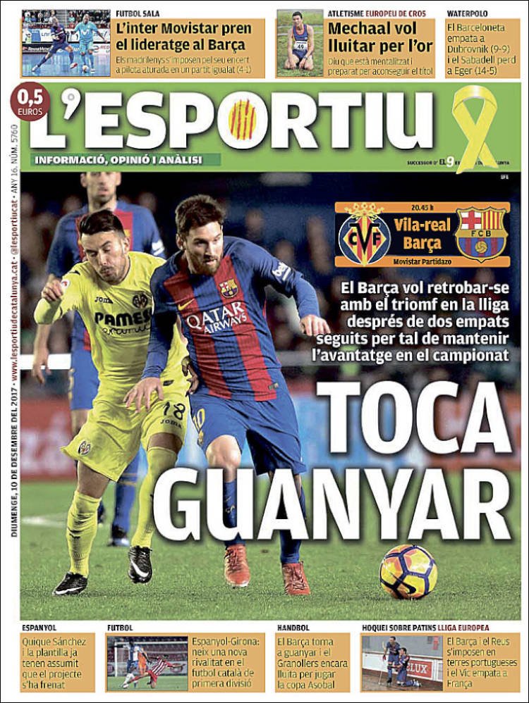 L'Esportiu Portada 09 12 2017 L'Esportiu Portada 09 12 2017