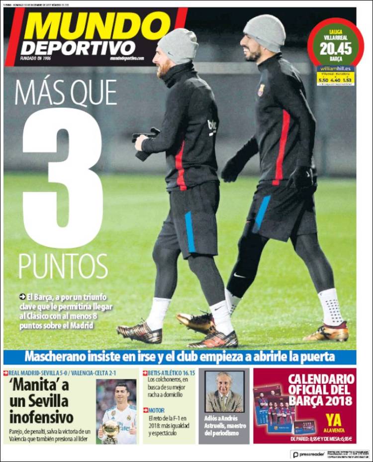 Mundo Deportivo Portada 09 12 2017 Mundo Deportivo Portada 09 12 2017