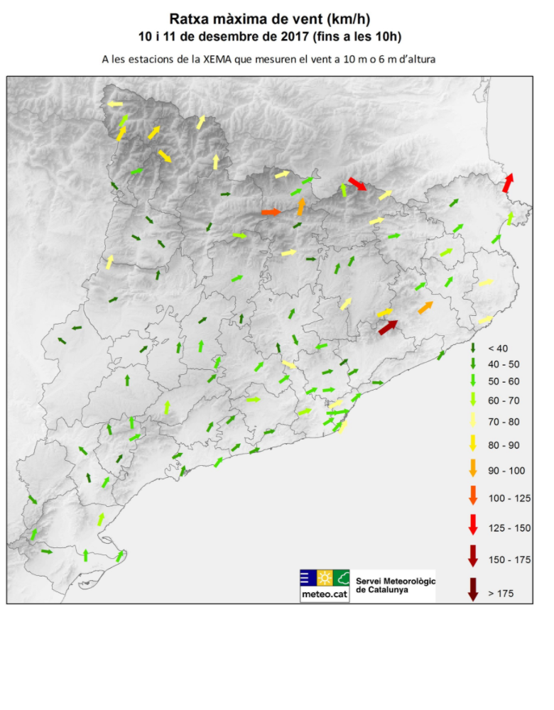 Ratxes de vent de fins a 154 km/h al Vallès Oriental