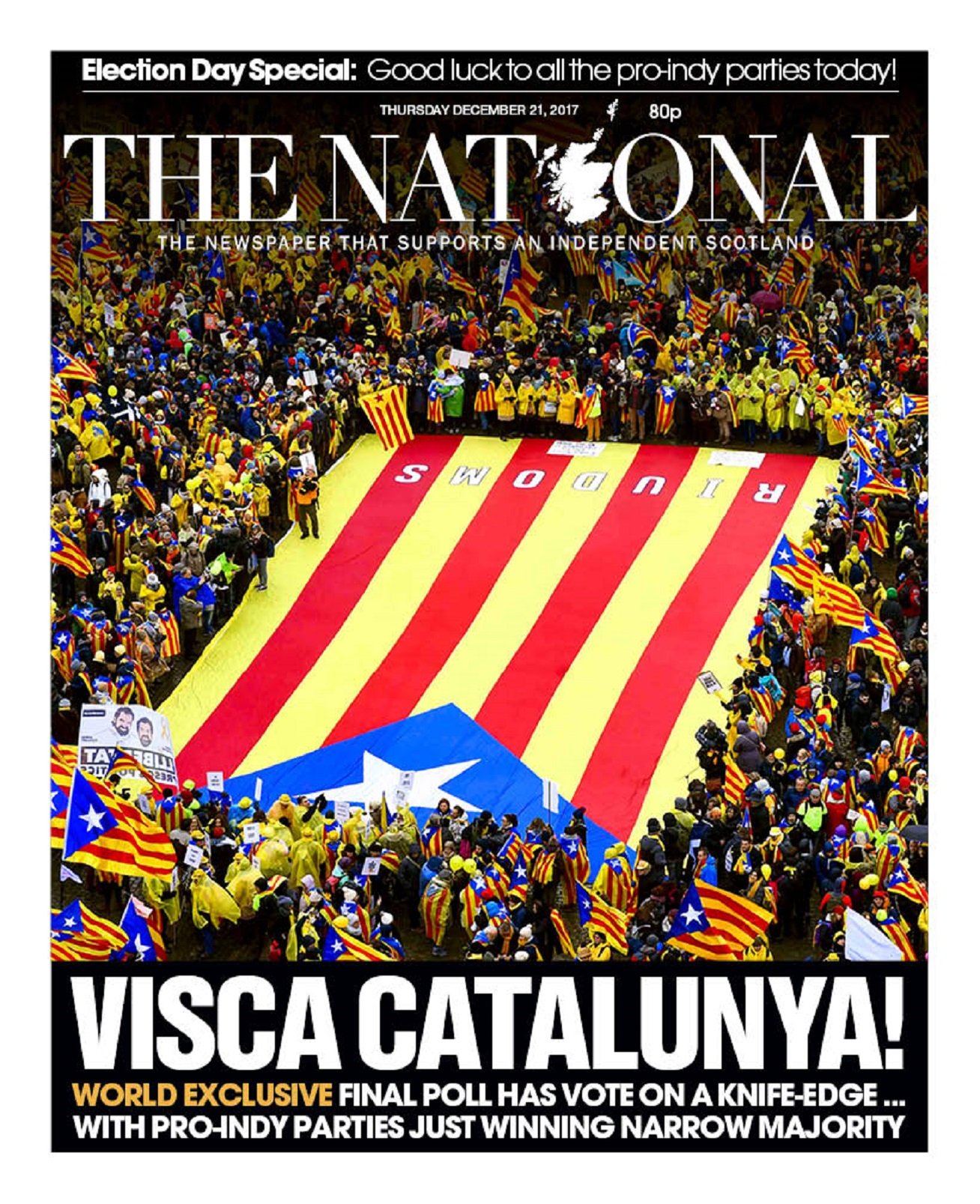 'The National', en su portada: "Visca Catalunya!"