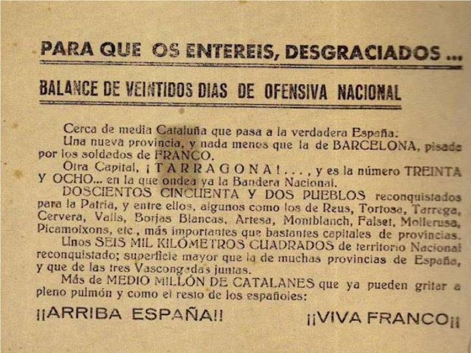 Franco inicia la ofensiva de conquista de Catalunya
