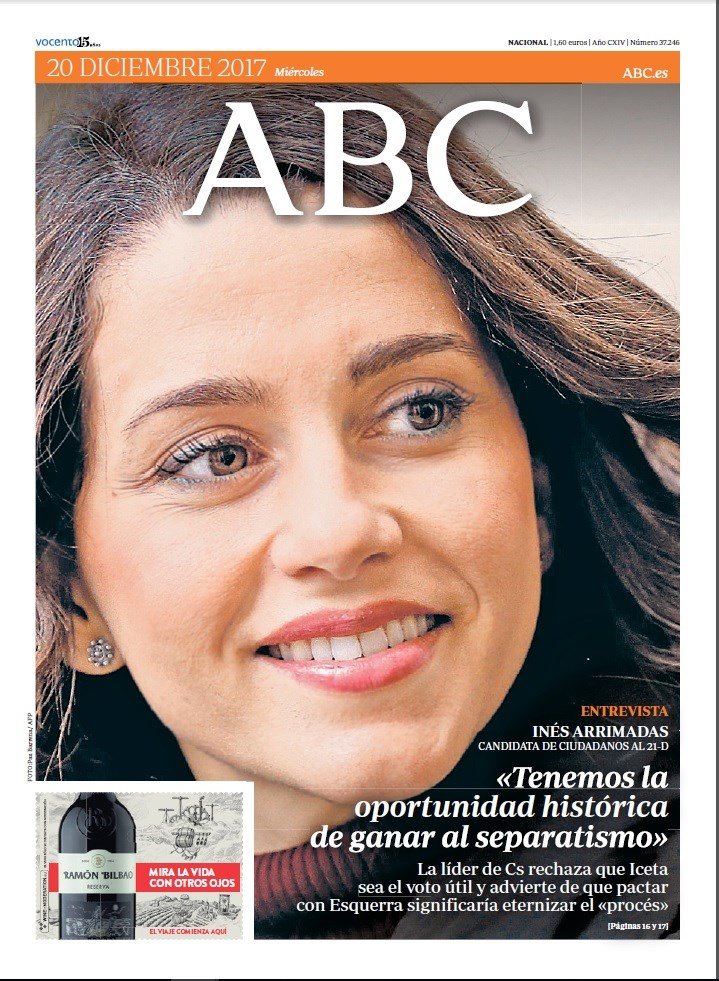 Guerra entre el PP i l''ABC' per la portada d'Arrimadas el dia de reflexió