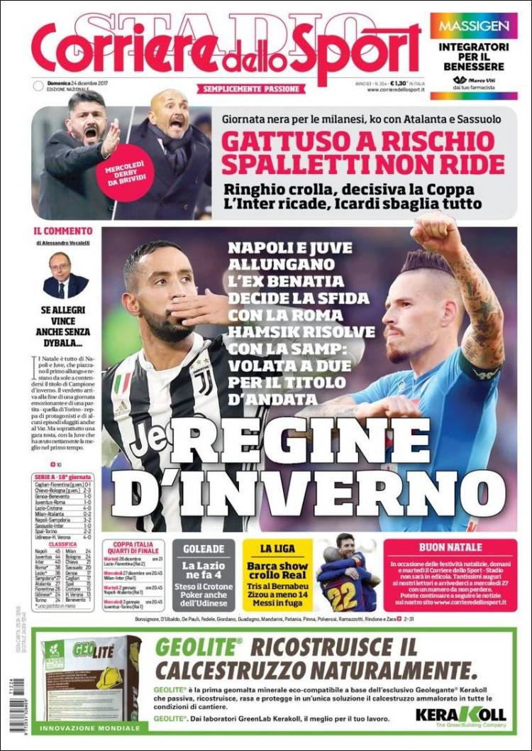 corriere dello sport portada 24 12 2017