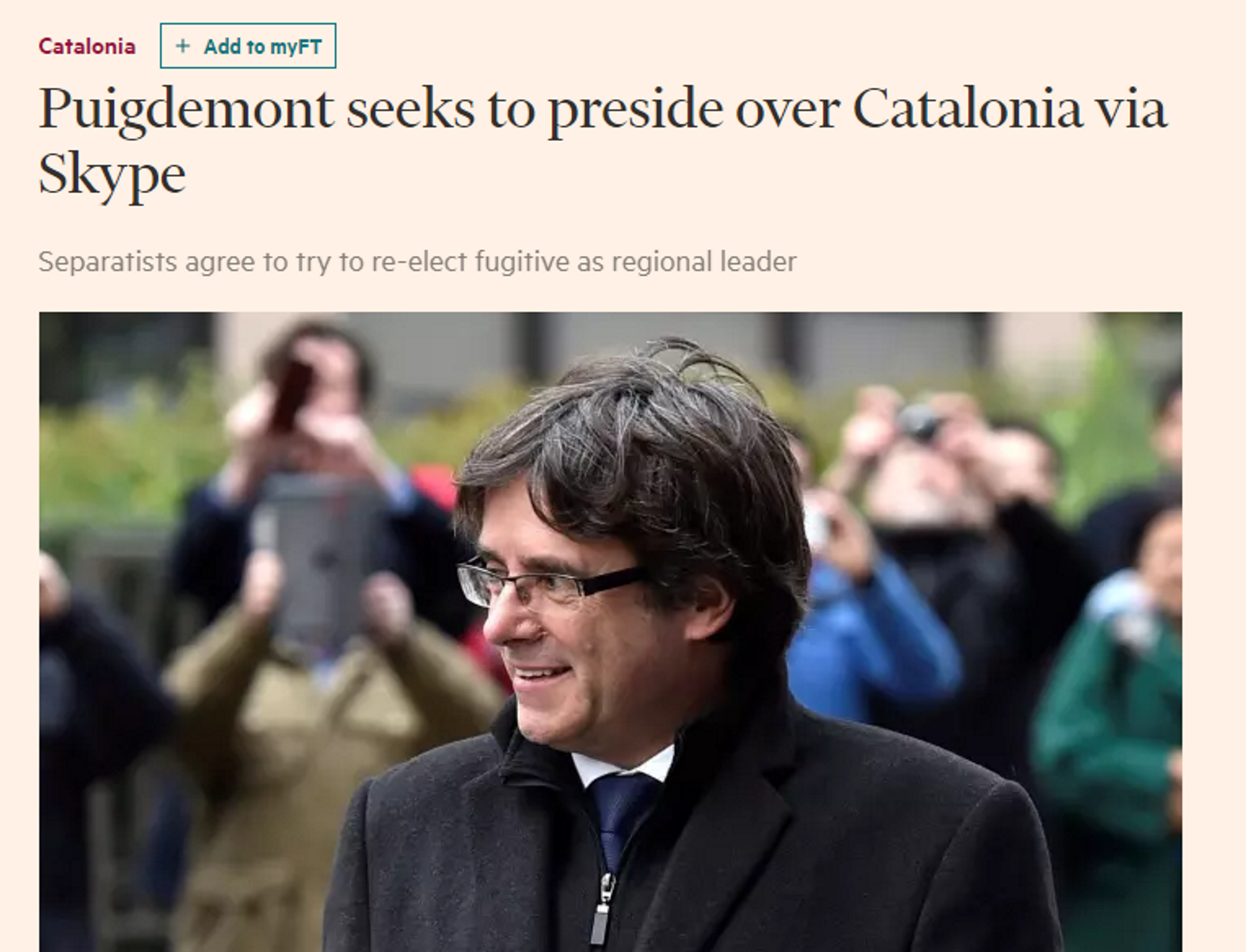 'Financial Times' advierte de una reacción independentista si Madrid bloquea la investidura