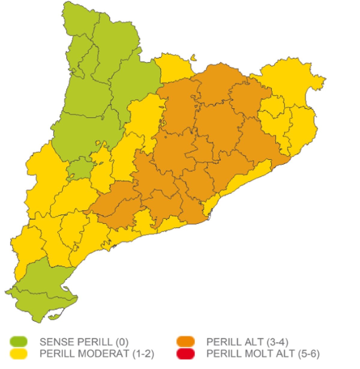 Mapa risc fortes tempestes a Catalunya / Meteocat