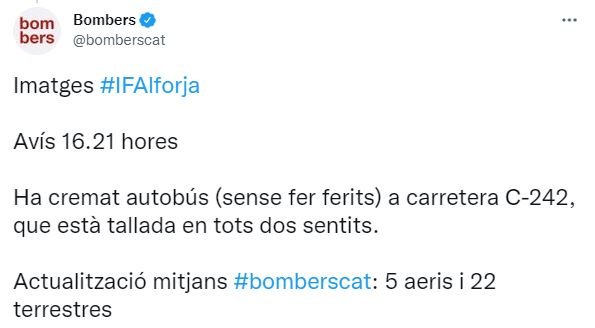 tuit bombers incendi alforja tarragona tuit bombers incendi alforja tarragona
