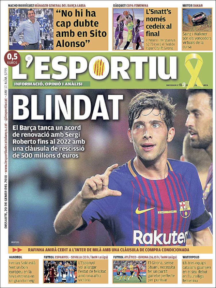 L'Esportiu Portada 20 01 2018 L'Esportiu Portada 20 01 2018