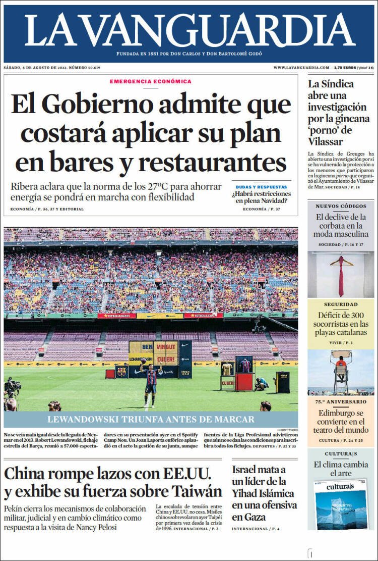portada la vanguardia 6 agost 2022 portada la vanguardia 6 agost 2022
