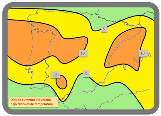 Days of lengthening of summer based on temperature criteria AEMET