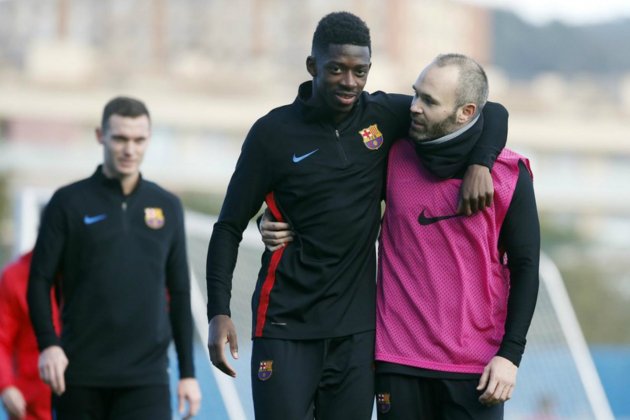 Dembele Iniesta entrenamiento FCB