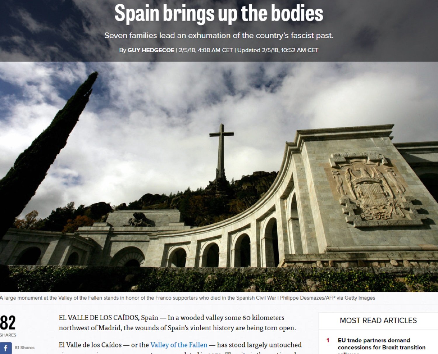 Les demandes d'exhumacions al Valle de los Caídos arriben a 'Politico'