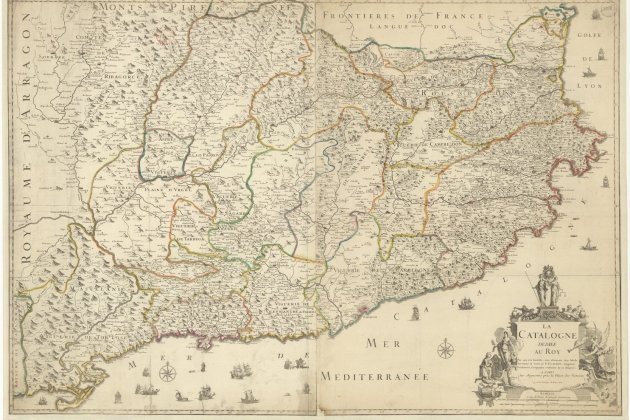 Aprisionan|Encarcelan al embajador de la Generalitat en Madrid. Mapa de Catalunya (1706). Fuente Bibliothèque Nationale de France