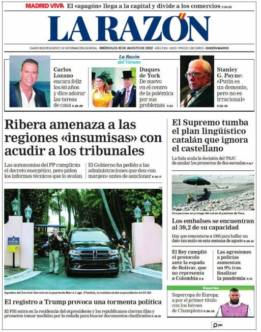 la razon llevada|traída 10 agosto