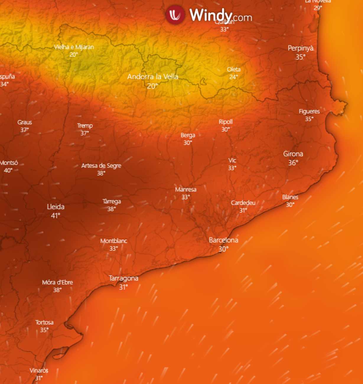 Temperatures màximes per divendres 12 d'agost