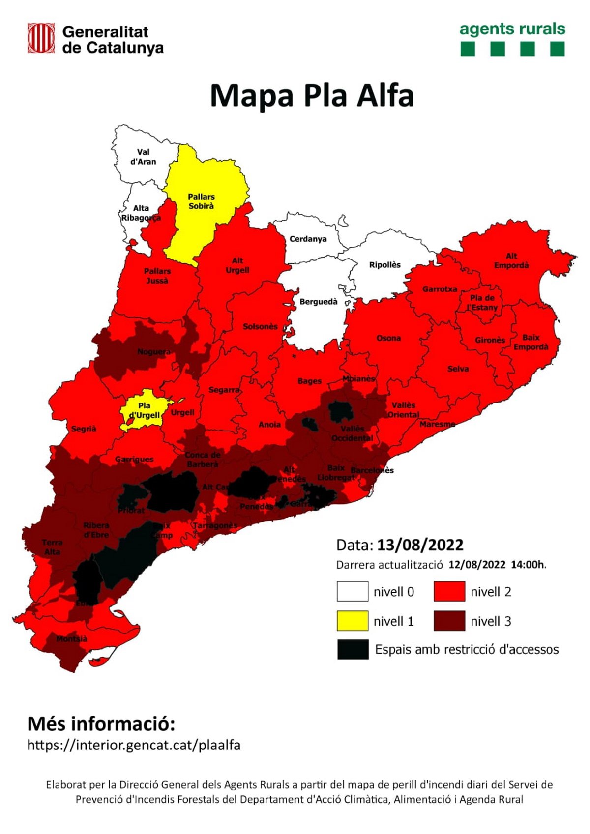 Risc d'incendi a Catalunya: mapa del Pla Alfa 3 actualitzat per l'onada de calor 2022