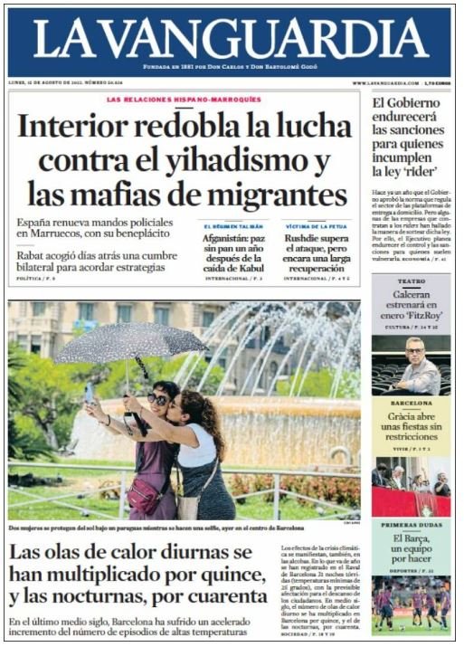 la vanguardia llevada|traída 15 agosto