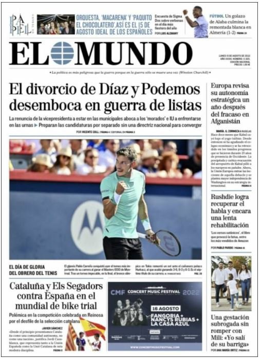 el mundo portada 15 agosto