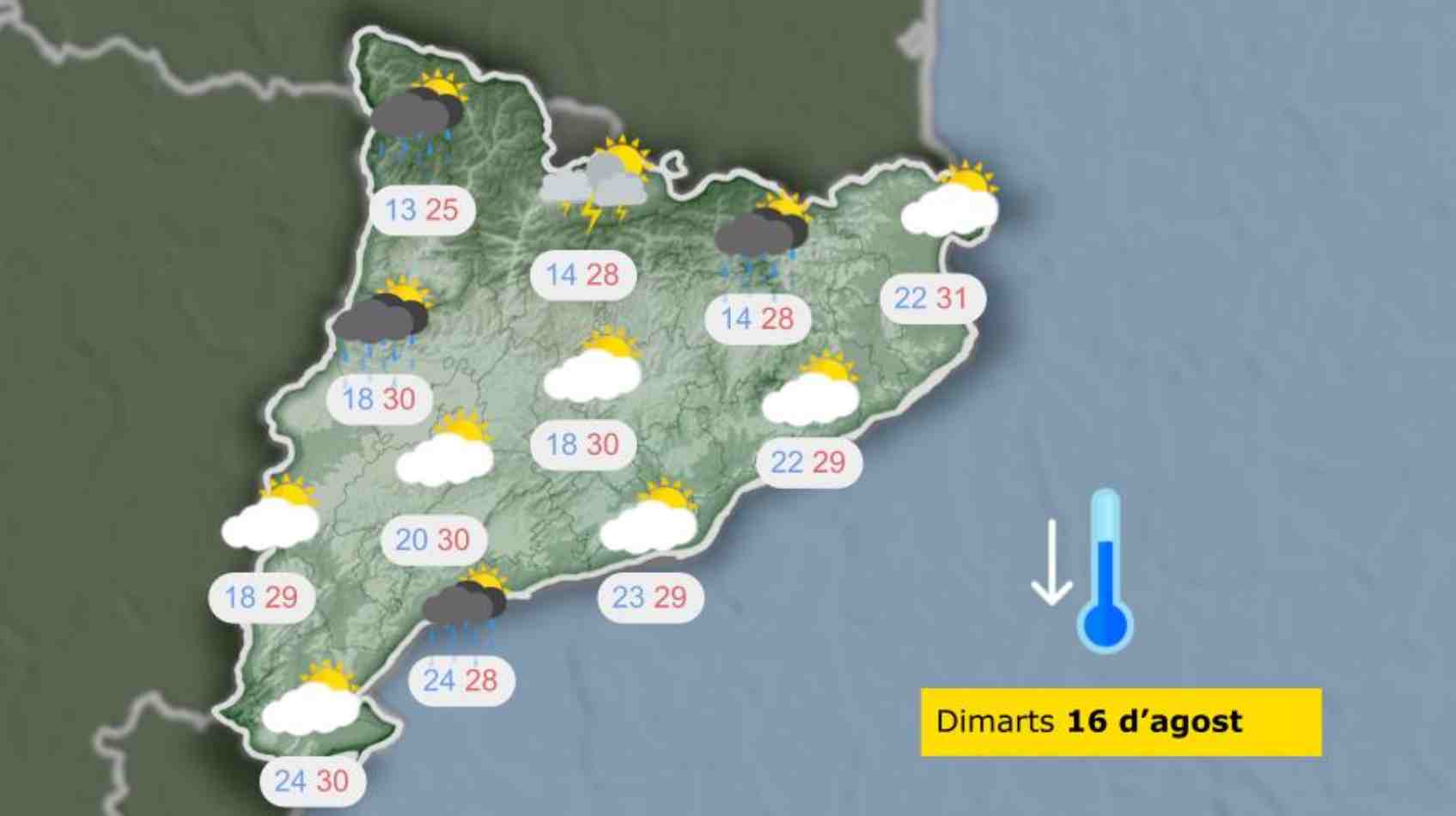 Previsión del tiempo para el martes 16 de agosto en Catalunya Previsión del tiempo para el martes 16 de agosto en Catalunya