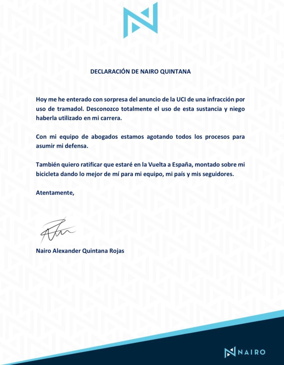 Nairo Quintana comunicat tramadol Nairo Quintana comunicat tramadol
