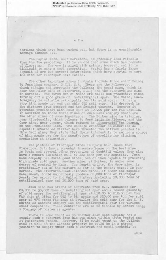 Document desclassificat dels EUA sobre mines Osor