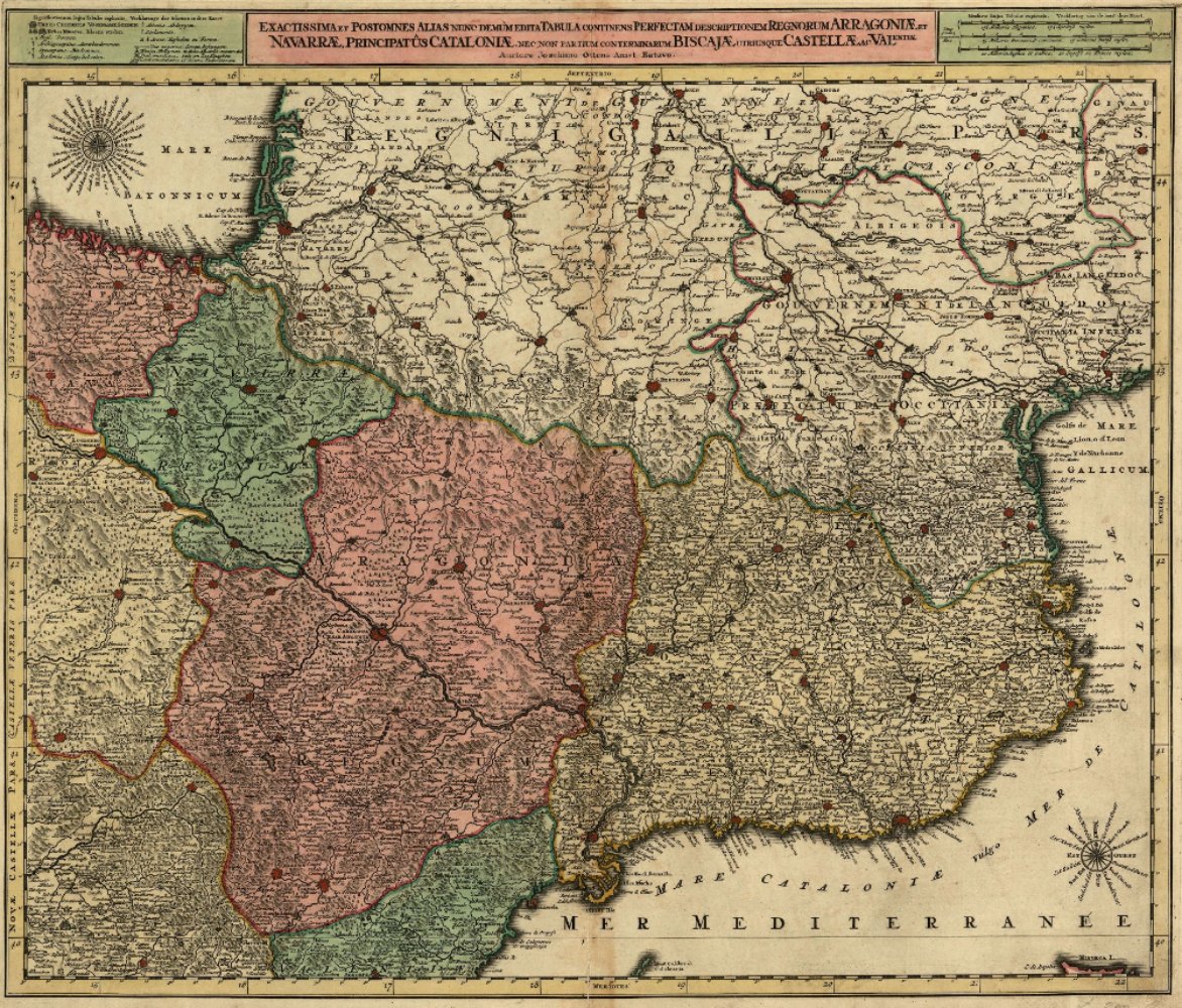 Corografia que cartografía los estados puesto medievales surgidos de lo que tenía que haber sido la Marca Hispánica (1700). Fuente Cartoteca de Catalunya
