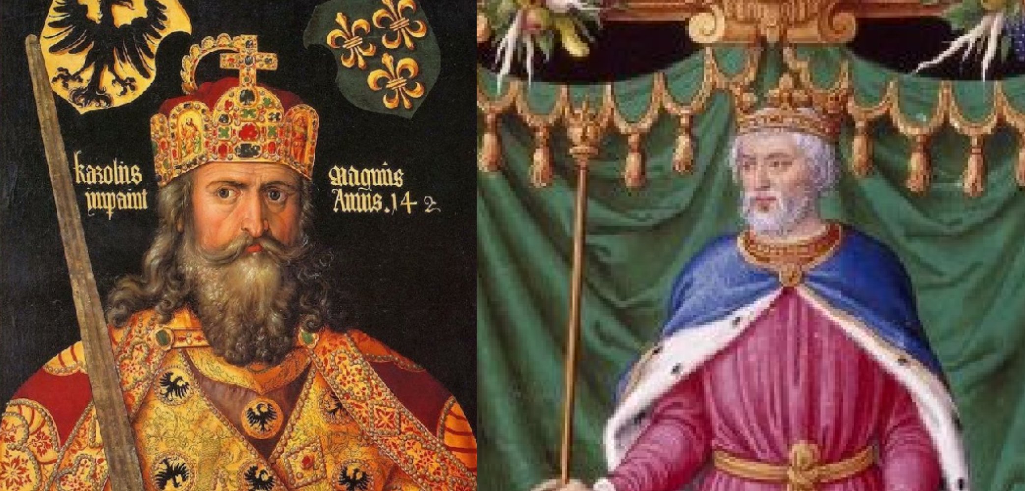 Representacions post medievals de Carlemany i de Lluís el Pietòs. Font Wikimedia Commons