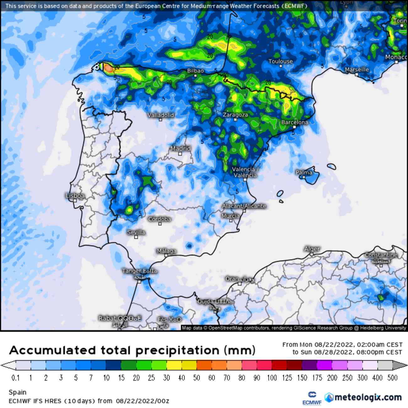 Precipitació esperada la última setmana d'agost Precipitació esperada la última setmana d'agost
