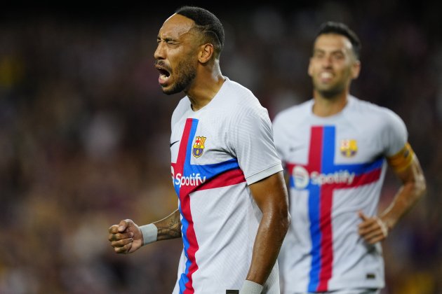 Aubameyang celebrando gol Barca Manchester City amistoso ELA / Foto: EFE