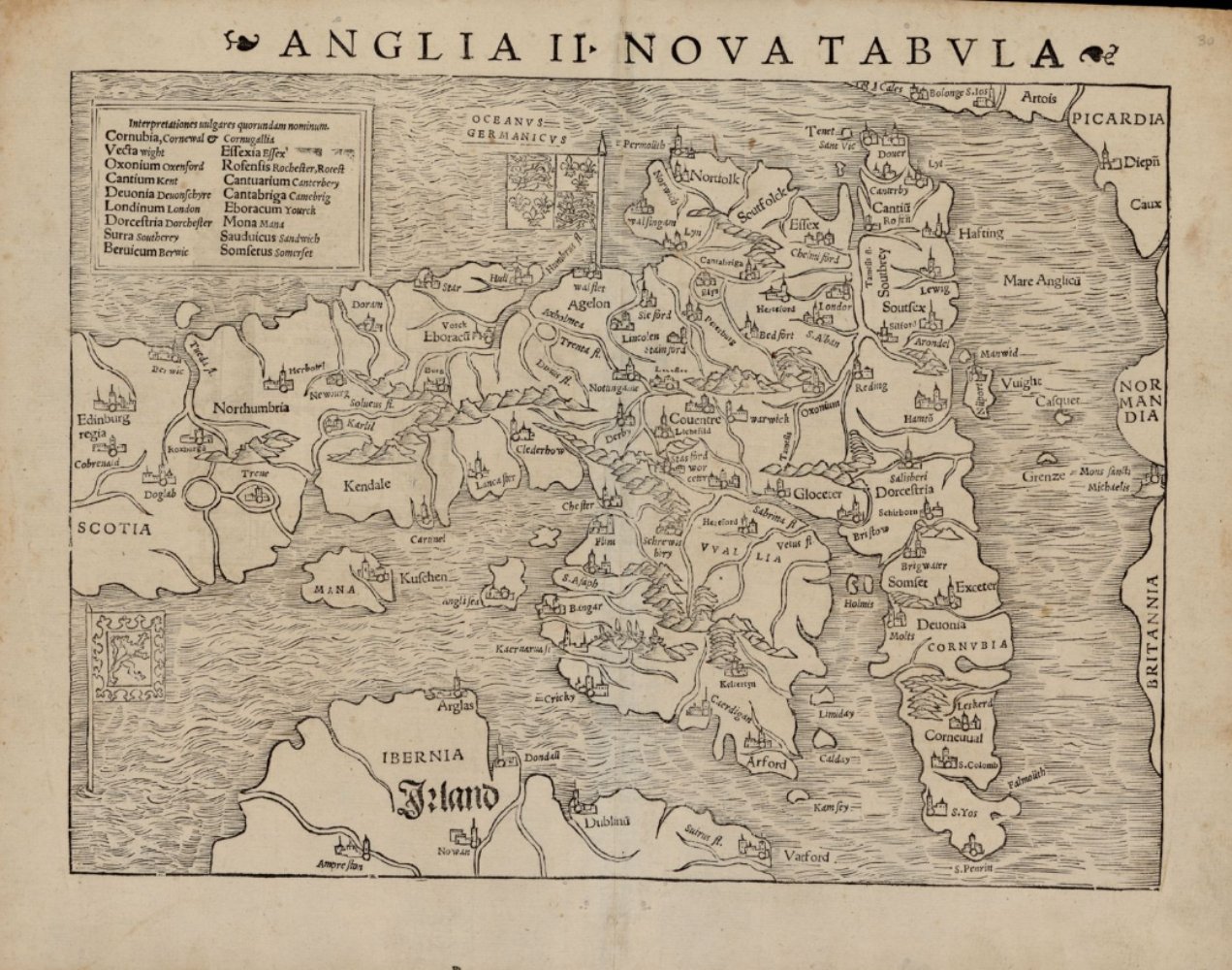 Mapa de Inglaterra (1542). Fuente Cartoteca de Catalunya