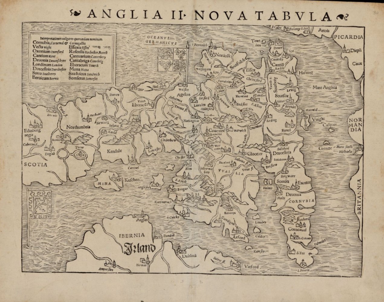 Mapa d'Anglaterra (1542). Font Cartoteca de Catalunya