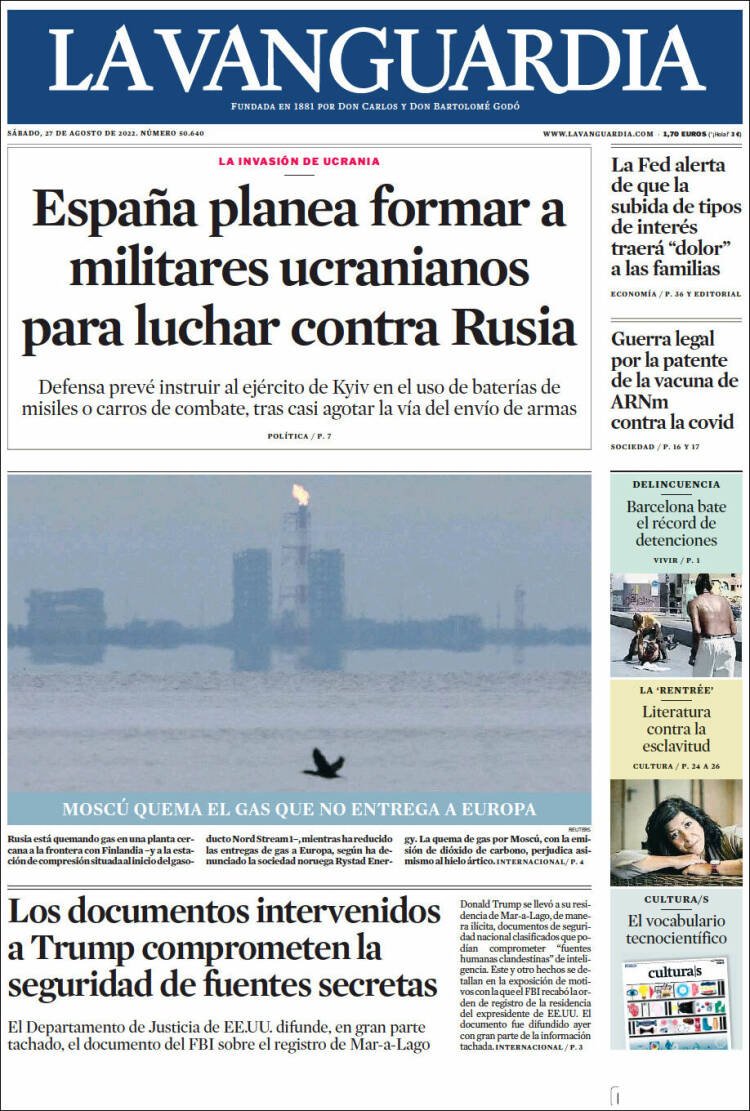 portada la vanguardia 27 agost 2022 portada la vanguardia 27 agost 2022