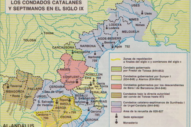 Mapa de la Marca de Gòtia en el siglo IX. Fuente Archivo de ElNacional