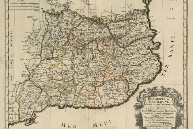 Mapa de las diócesis catalanas (1679). Fuente Cartoteca de Catalunya