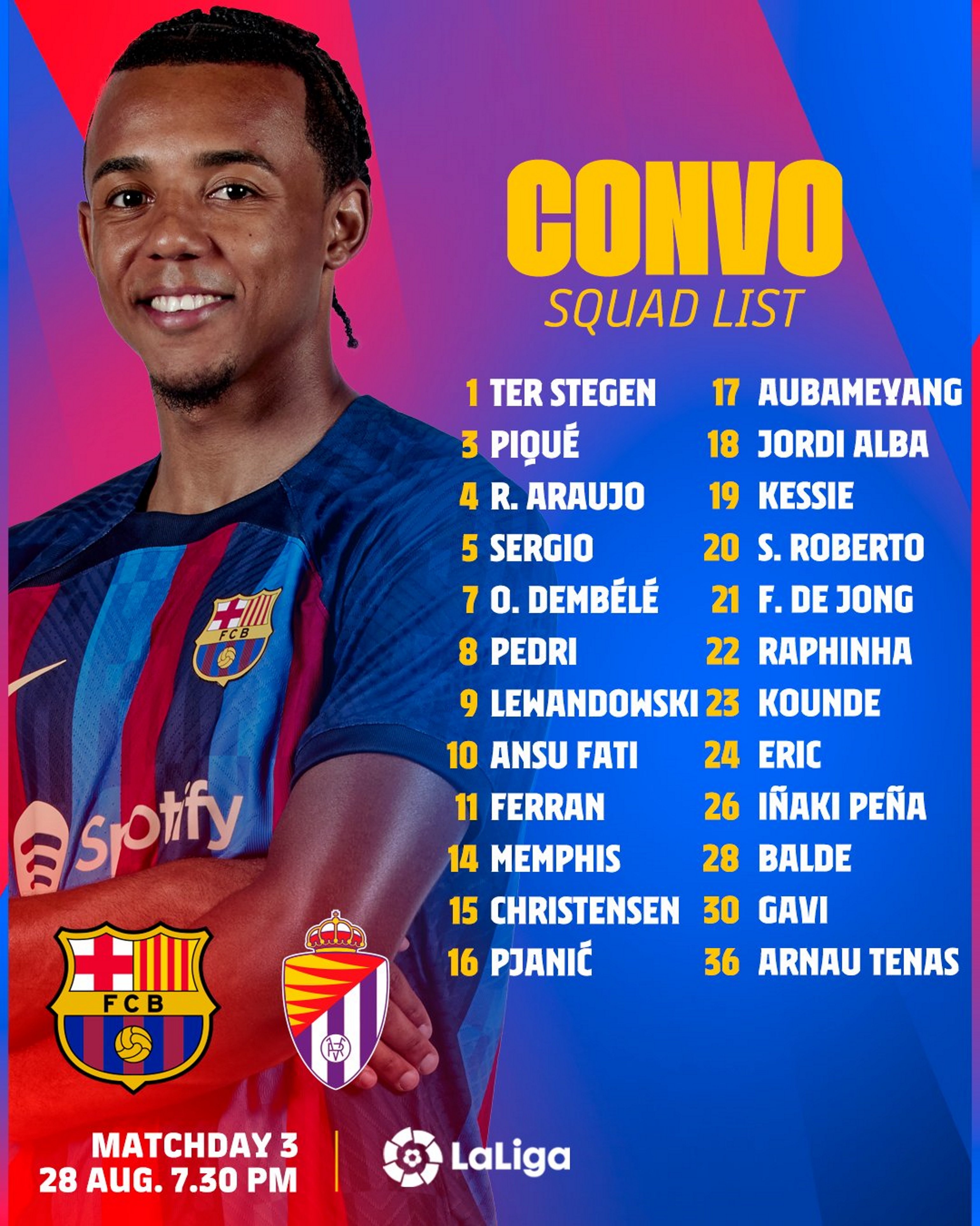 Convocatoria Barca Valladolid tercera jornada Liga Santander / Foto: FC Barcelona Convocatoria Barca Valladolid tercera jornada Liga Santander / Foto: FC Barcelona