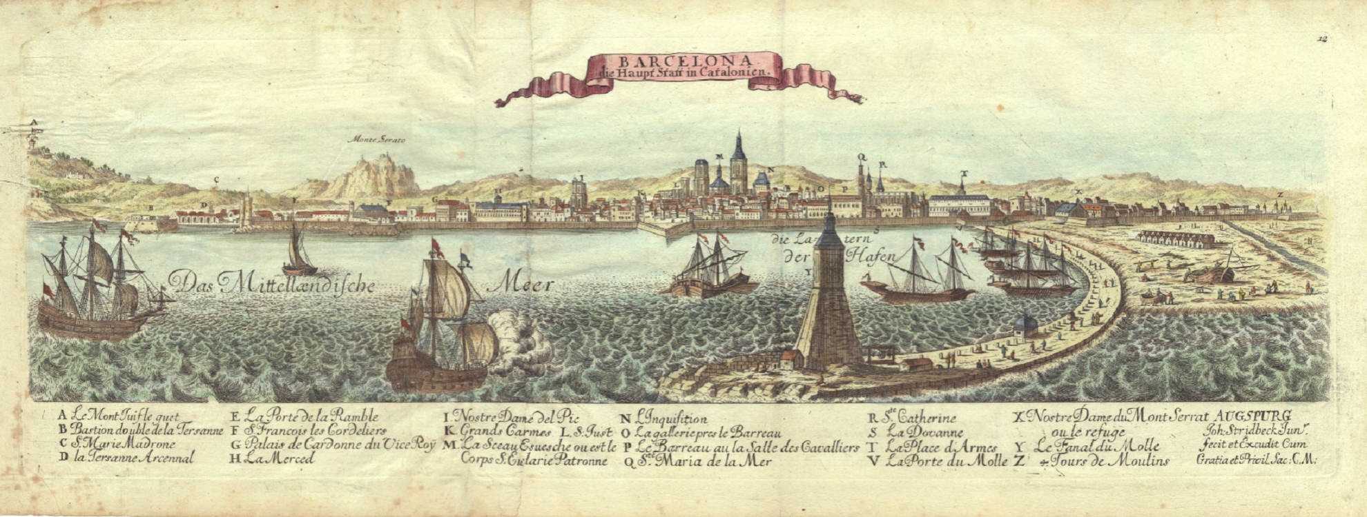 Grabado de Barcelona (principios del siglo XVIII). Fuente: Cartoteca de Catalunya