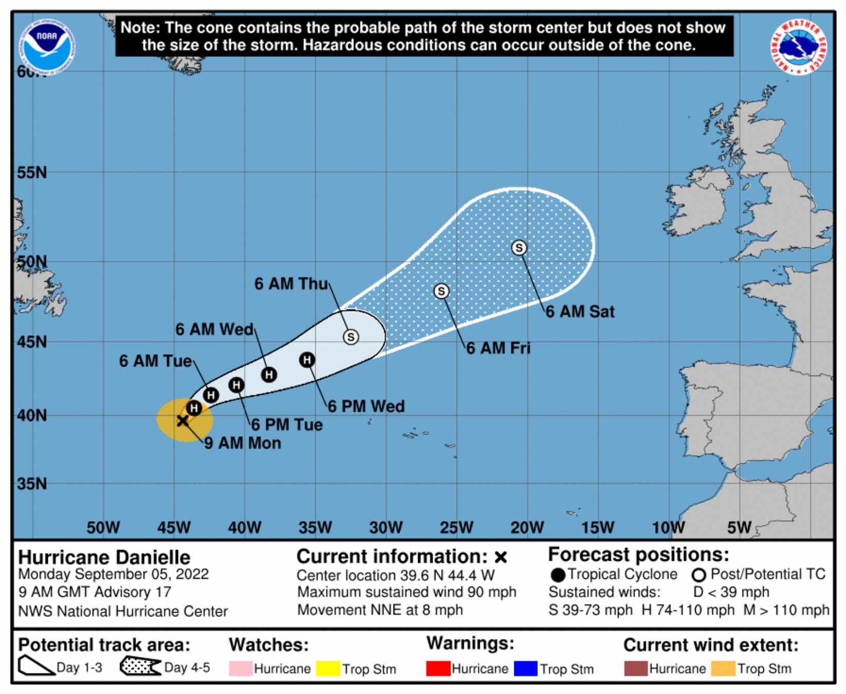 Possible evolució de l'huracà Danielle / NHC