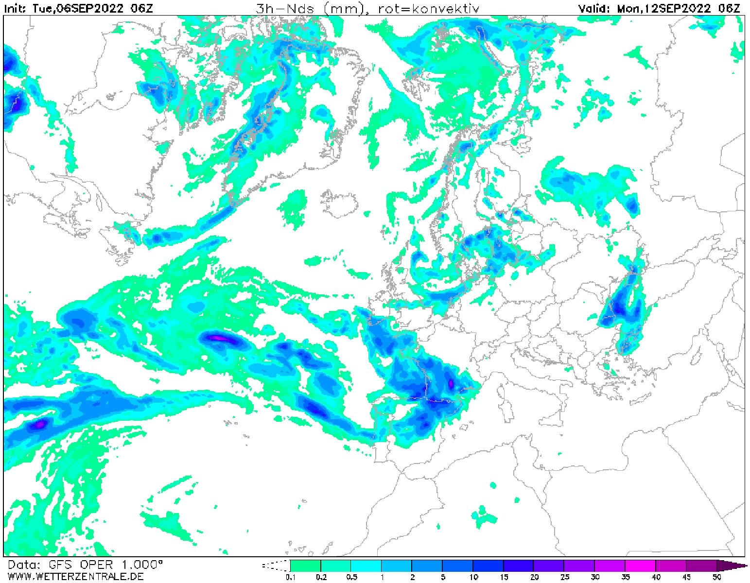 Pluges i tempestes Catalunya dilluns, 12 de setembre GFS Wetterzentrale