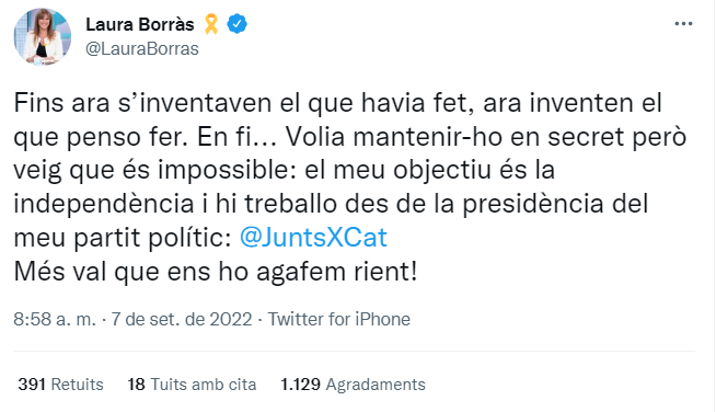 Tuit de Laura Borras Tuit de Laura Borras