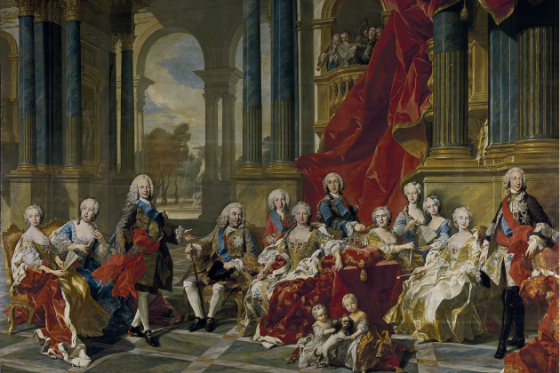 La Farnese, su marido Felipe V, sus hijos a la derecha y sus hijastros a la izquierda. Fuente Museo del Prado