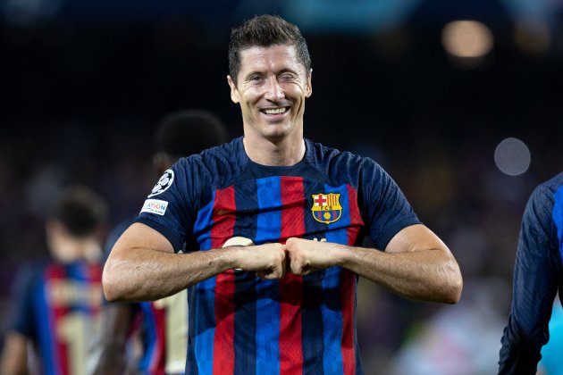 Robert Lewandowski celebrando gol Barca Viktoria Pilsen / Foto: Europa Press