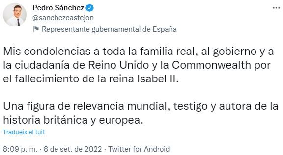 TUIT Pedro Sánchez