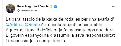Tuit Pere Aragonès avaria Rodalies Tuit Pere Aragonès avaria Rodalies