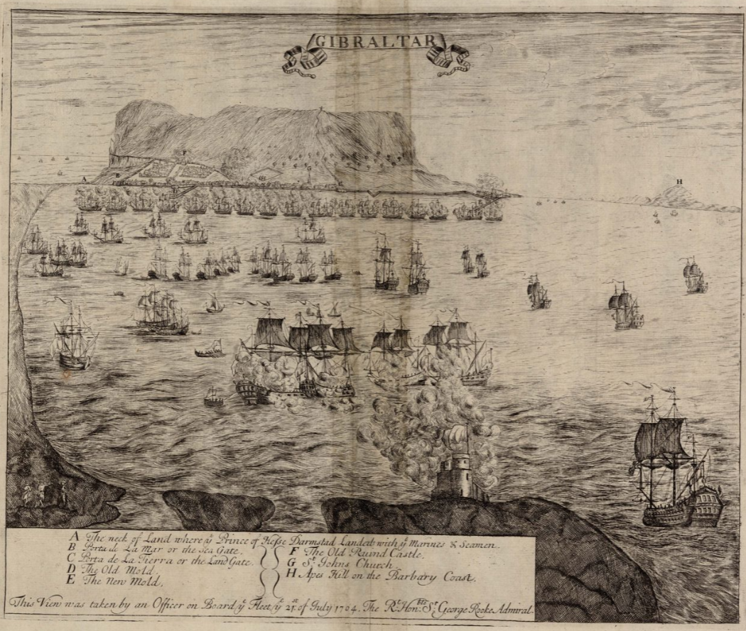 Representación de la conquista aliada de Gibraltar. Fuente Cartoteca de Catalunya Representación de la conquista aliada de Gibraltar. Fuente Cartoteca de Catalunya