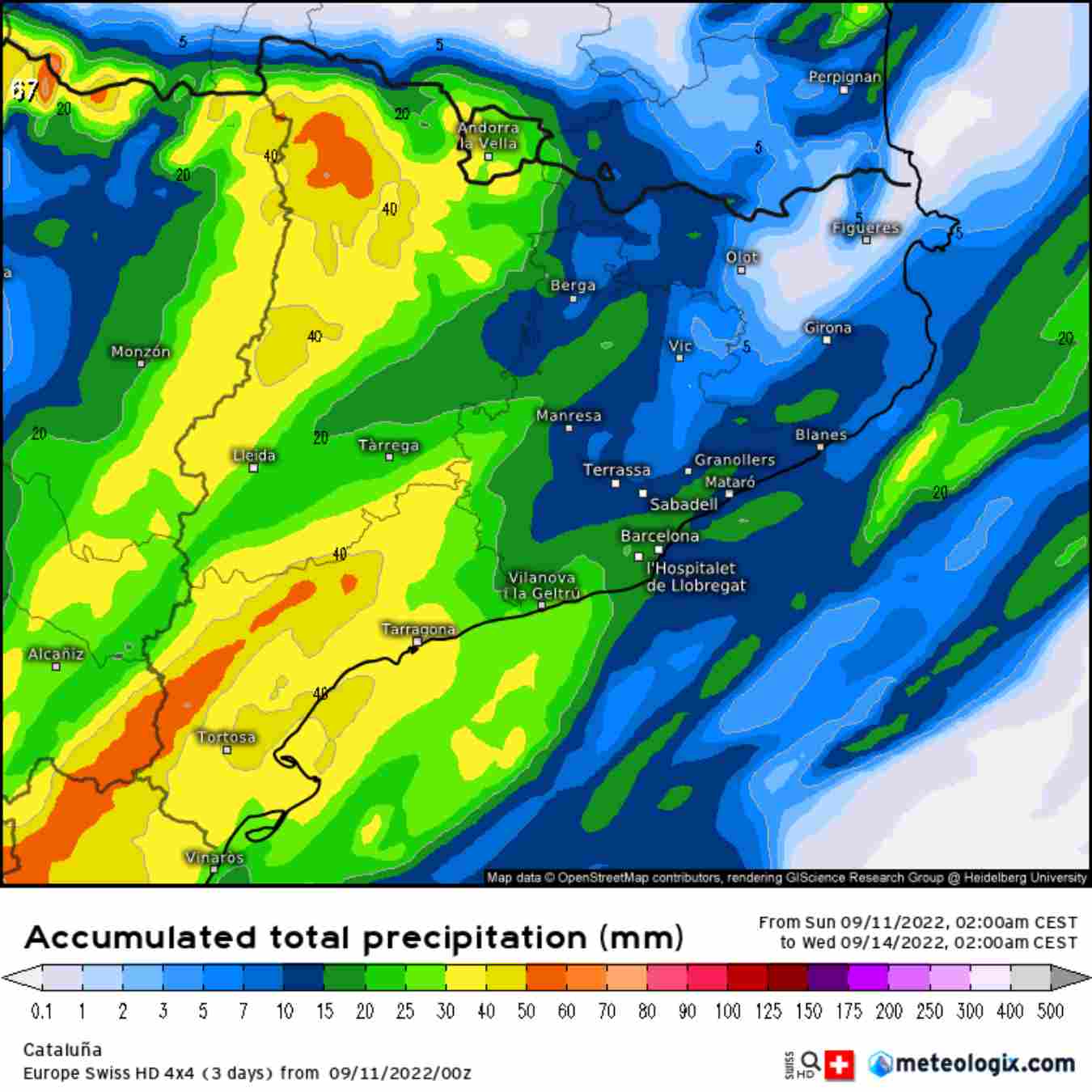 Lluvia acumulada hasta el miércoles a la madrugada / Meteologix.com 4x4