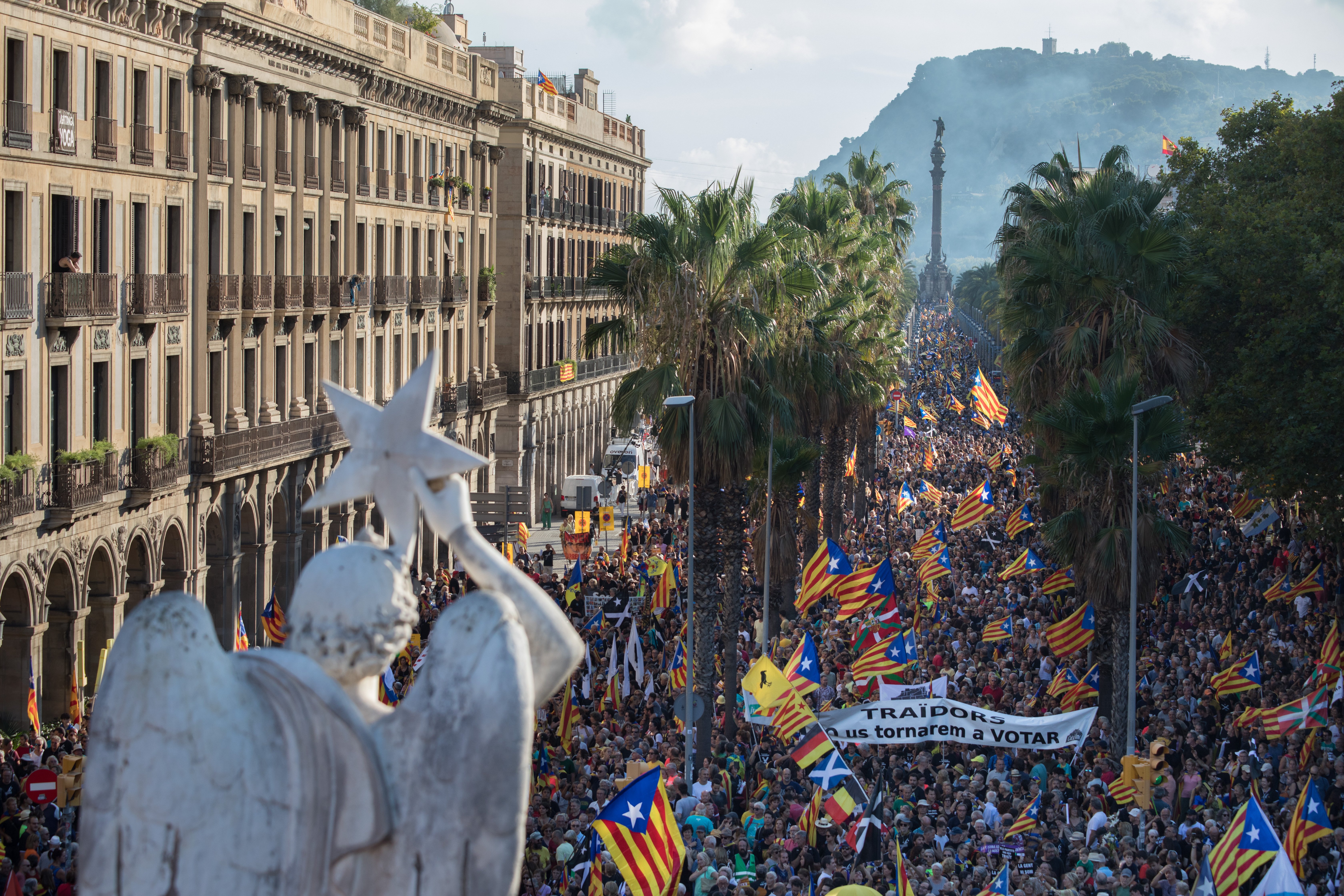diada nacional catalunya geni català vista aeria manifestació passeig colom / Foto: Eva Parey
